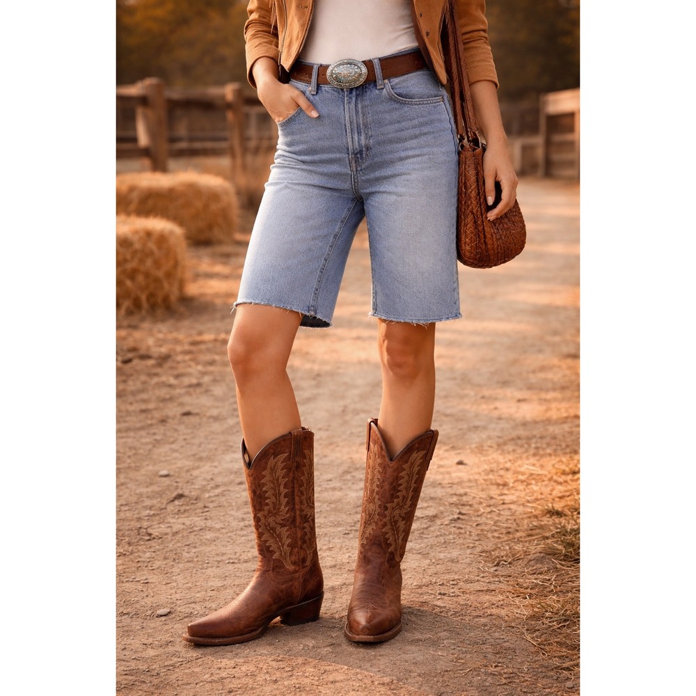 Tony Lama Women's Brown Distressed Leather Snip Toe Western Cowboy Boots 10D USA